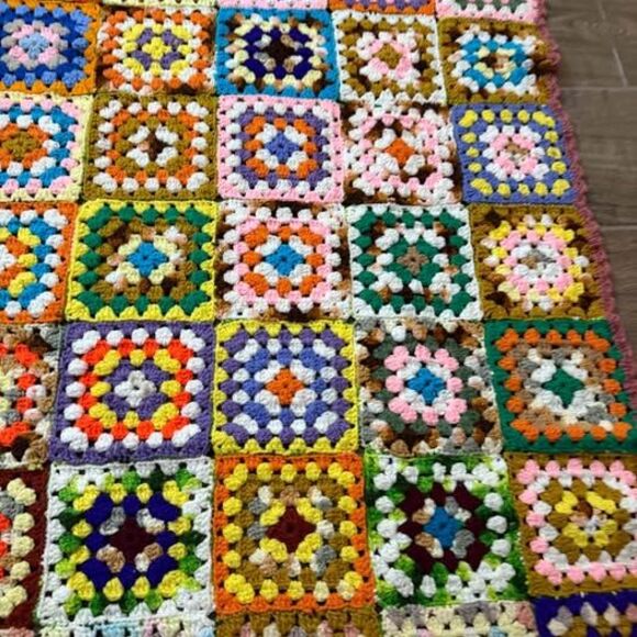 Other - Vintage Handmade Granny Square Crochet Afghan cottagecore